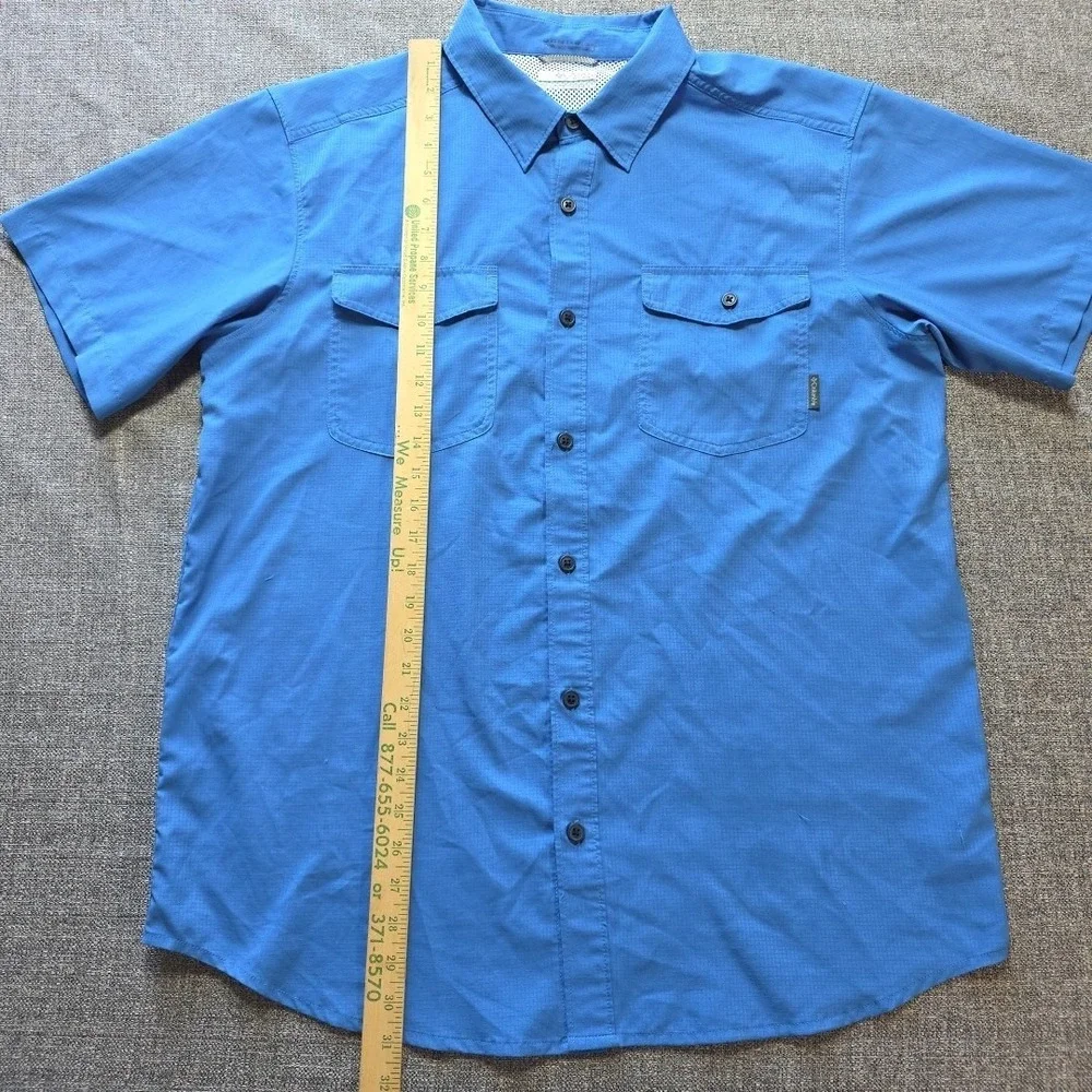 Columbia Omni Wick Men's Fishing Shirt Large Blue Short Sleeve Vented Pockets